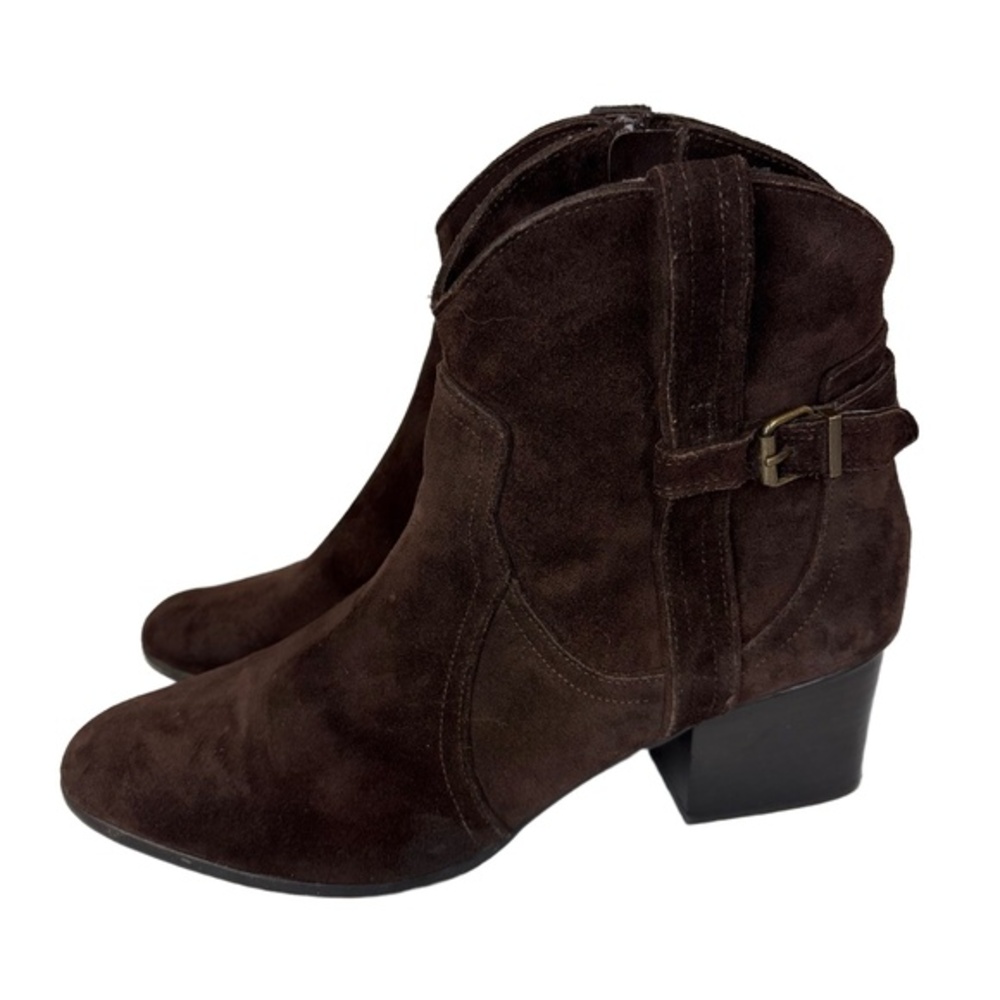 Vaneli Womens‎ 12M Chocolate Brown Suede Ankle Boots Buckle Detail Zip Closure